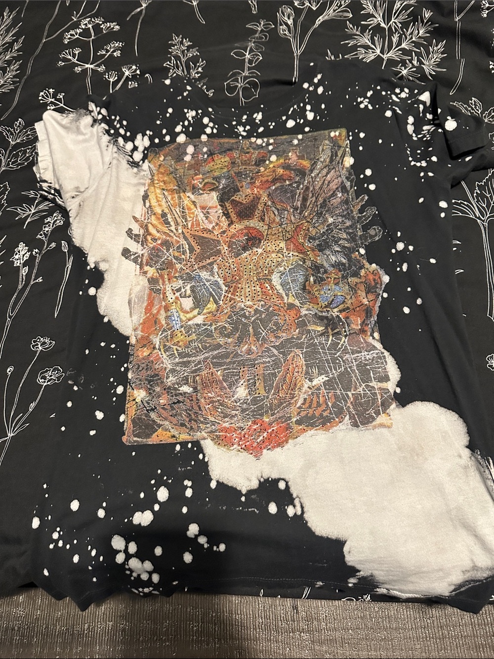 Affliction Black Graphic Short Sleeve Tee with White Bleach Splatter